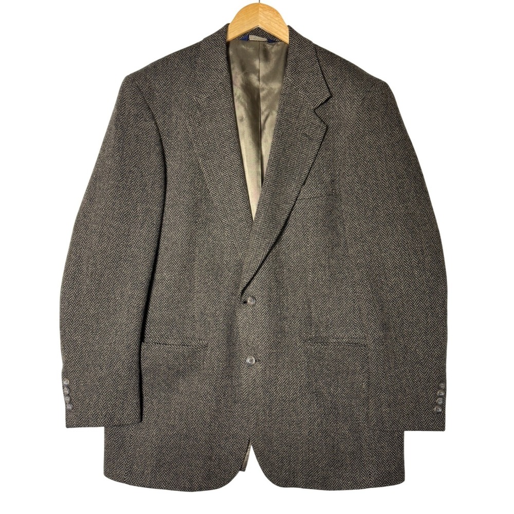 Vintage‎ Nordstrom Wool Herringbone Blazer Mens 41L Brown Tweed Jacket